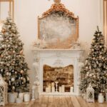 Navidad two,decorated,christmas,trees,on,the,sides,of,the,hall