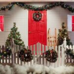 Navidad christmas,front,door,of,a,country,house,background.,decorated,with