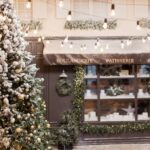 Navidad christmas,bakery,showcase,and,christmas,decorations.,christmas,tree,with,lights
