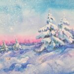 Navidad watercolor,winter,forest.,sunset,in,the,winter,forest.,background,white,