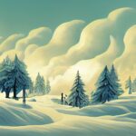 Navidad winter landscape with snow and fir trees as vintage christmas wa