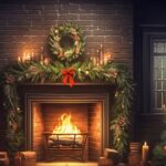 Navidad room interior with fireplace, christmas background, generative ai.