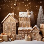 Navidad gingerbread house and cookies for christmas party celebration, h