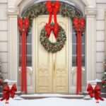 Navidad porch and front door with beautiful christmas decor created with generative ai technology