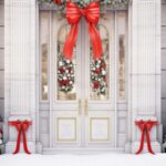 Navidad porch and front door with beautiful christmas decor created with generative ai technology