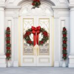 Navidad porch and front door with beautiful christmas decor created with generative ai technology