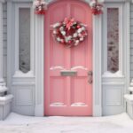 Navidad porch and front door with beautiful christmas decor created with generative ai technology