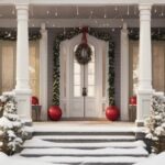 Navidad porch and front door with beautiful christmas decor created with generative ai technology