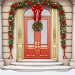 Navidad porch and front door with beautiful christmas decor created with generative ai technology