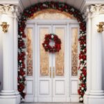 Navidad porch and front door with beautiful christmas decor created with generative ai technology