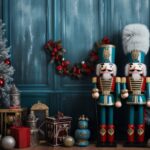 Navidad arafed nutcrackers and christmas decorations in front of a blue