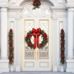 Navidad porch and front door with beautiful christmas decor created with generative ai technology