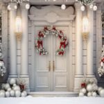 Navidad porch and front door with beautiful christmas decor created with generative ai technology