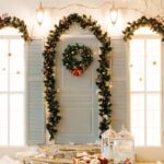 Navidad house,decorated,for,christmas,outside.,vintage,courtyard,interior,with,stairs,