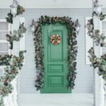 Navidad green,door,entrance,to,the,house.,christmas,festive,deco,decorated
