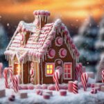 Navidad abstract background with christmas gingerbread house. template for greeting card with copy space for text. generative ai.