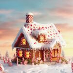 Navidad abstract background with christmas gingerbread house. template for greeting card with copy space for text. generative ai.